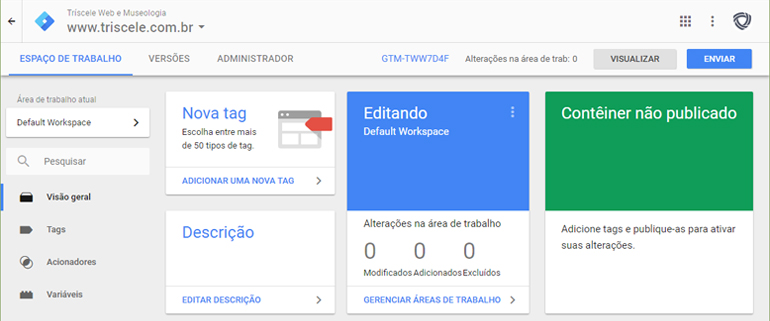 Espaço de Trabalho Gerenciador de Tags do Google - Tríscele